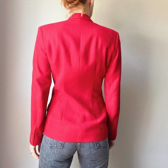 Vintage 1980s Red 100% Wool Double Buttoned Blazer Jacket - Picture 4 of 6